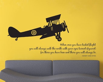 Airplane Wall Decal - Children's Room Wall Decor - Flying Quote - Kids Room Decal - Airplane Wall Art - Vintage Plane