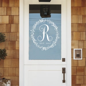 Personalized Glass Storm Door Decal | Front Door Decal | Family Monogram | Custom Front Door Monogram | Established Date | Wreath Decal