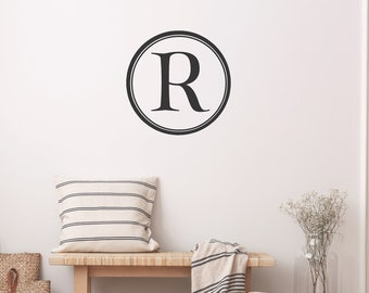 Circle Monogram Initial Wall Decal | Personalized Letter Vinyl Sticker | Family Monogram Last Initial Wall Decor | Nursery Wall Decor