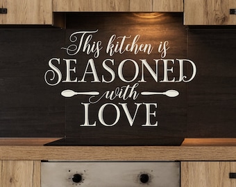 This kitchen is seasoned with love Wall Decal, Kitchen Quote Wall Art, Kitchen Sticker, Kitchen Decor, Lettering Sticker, Chef Quote