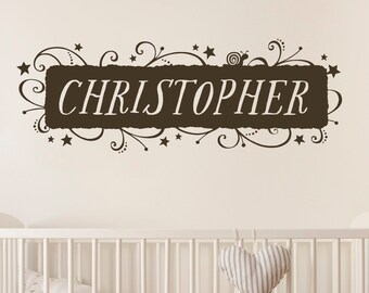 Boy's Name with stars and snail - personalized wall decal - Custom Nursery Vinyl Decal - Monogram - Above the Crib Wall Art