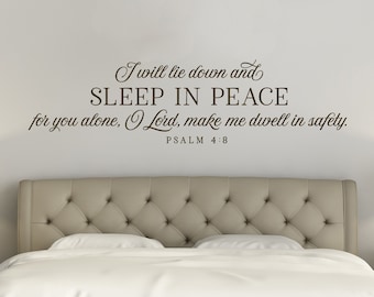 I will lie down and sleep in peace - Bedroom Wall Decor - Bible Verse Scripture Wall Decal - Christian Wall Sticker Lettering Design