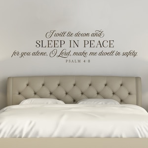 SALE - only one available in WHITE at 27x7 - I will lie down and sleep in peace - Bedroom Wall Decor - Bible Verse Scripture Wall Decal