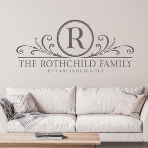 Family Monogram with Established Date Personalized Vinyl Wall Decal Custom Family Name Decal Family Room Decor Family Name Sign Home Decor