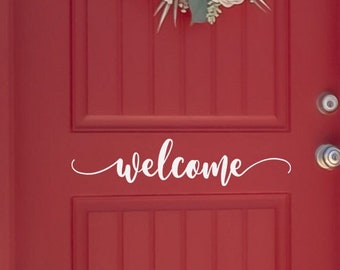 Welcome Front Door Decal, Entryway Door Vinyl Sticker, Welcome Sign Vinyl Lettering Decal