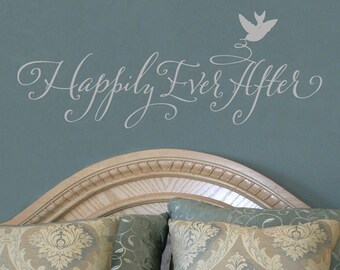 Happily Ever After - wall graphic lettering wedding sticker decal art, bedroom decor, romantic quote vinyl wall decal