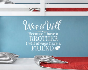 Boys Room Wall Decor - Because I have a brother I will always have a friend - Personalized Brothers Quote - Sports Football Decal