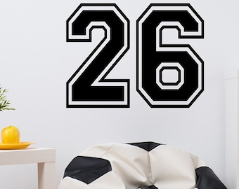 Two Large Number Stickers Sport Numbers Teen Bedroom Decals Children's Room Decor Removable Vinyl Wall Decal Youth Wall Number Decals