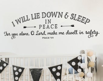 Childrens Wall Decor - I will lie down and sleep in peace Wall Decal - Psalm 4:8 - Nursery Wall Decor - Scripture Verse Decal - Arrows Decal