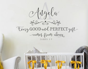 Nursery Wall Decal, Every good and perfect gift, Personalized Wall Decor, Christian quote - Scripture, Nursery Wall Sticker