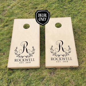 Corn Hole Decals Bean Bag Toss Wedding Monogram Corn Hole Board Decal Family Name Corn Hole Custom Vinyl Decals Wedding Games Decor