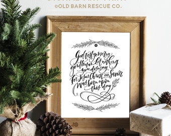 DIGITAL Print DOWNLOAD - God Rest Ye Merry Gentlemen Printable Wall Art | Farmhouse Decor | Wall Art | Christmas Carol | Calligraphy