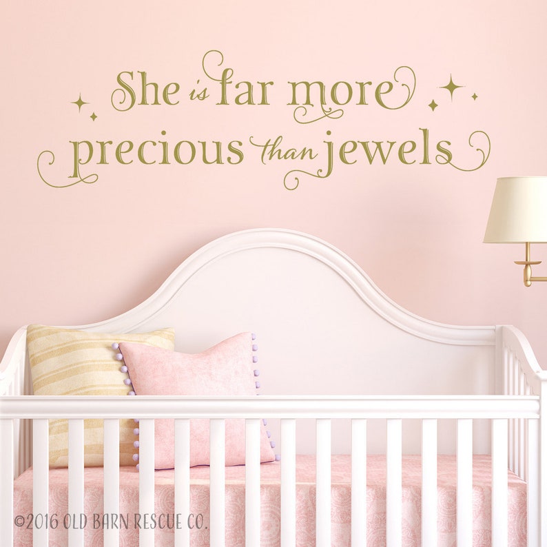 She is far more precious than jewels Wall Art Quote, Nursery Wall Art, Nursery Quote, Wall Decal image 1