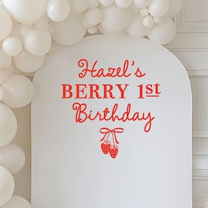 First Birthday Decal for Balloon Arch Berry 1st Birthday Sign Decal DIY Party Backdrop Decal Child&#39;s Age Sticker Strawberry Decal