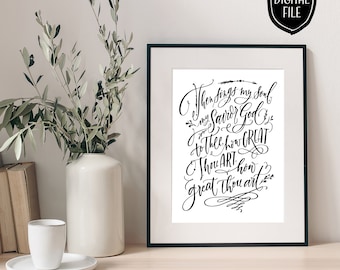 How Great Thou Art, Printable, Wall Art Download, Downloadable Quote, Hand Lettered Hymn, 2 sizes, Modern Calligraphy of Christian Quote