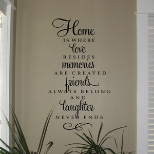 Home is where love resides Vinyl Wall Decal Entry Way Wall Decor Family Quote Sticker Family Room Decor Removable Lettering for Wall image 1