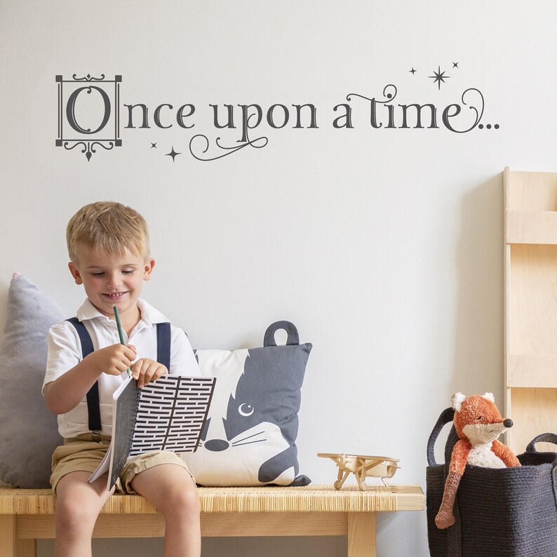 Once Upon a Time Decal Kids Room Wall Sticker Imagination Quote Pretend Dress Up Area Bookshelf Decor Child's Room Decor image 1