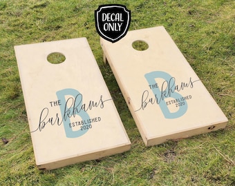 Custom Corn Hole Decals Wedding Cornhole Board Decal Family Name Cornhole Lawn Game Decals Personalized Name Wedding Corn Hole Decor DIY