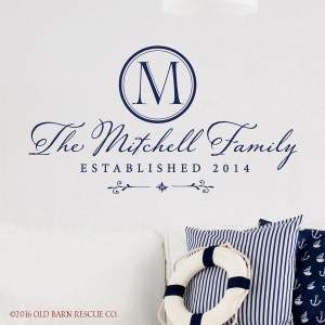 Family Wall Decal Monogram Wall Decal Family Room Decal Family Name Established Date Entryway Wall Decal image 1