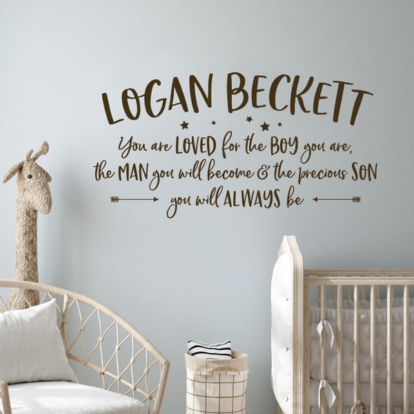 Personalized Wall Decal for Boys Room - You are loved for the boy you are, the man you will become and the precious son you will always be