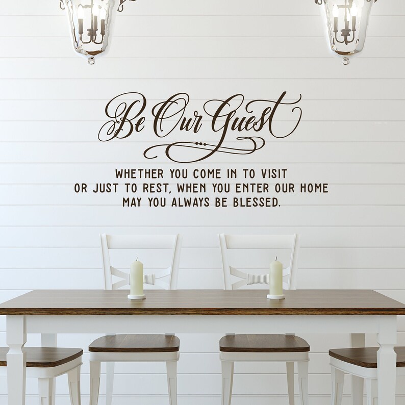 Be Our Guest Wall Decal Entry way Wall Decor Welcome Wall Sticker Home Decor Farmhouse Style Home Decor Hand Lettered Decal image 1