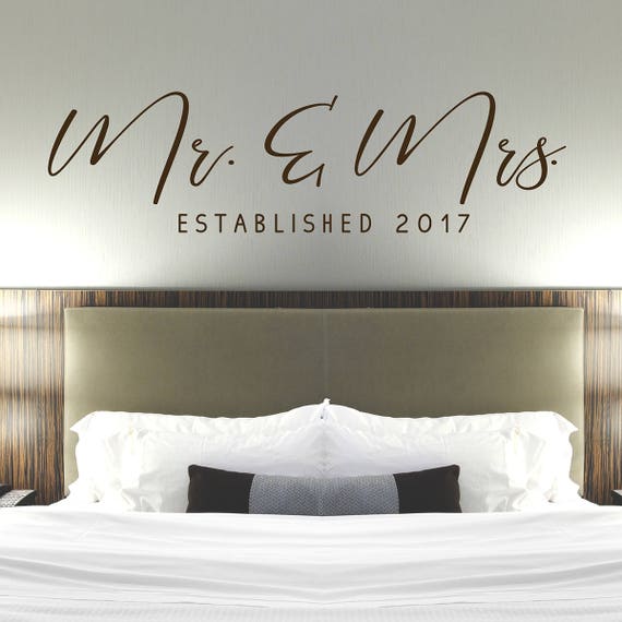 Mr Mrs Wall Decal Master Bedroom Wall Decor Established Date Decal Modern Calligraphy Wall Decal Wedding Gift Idea