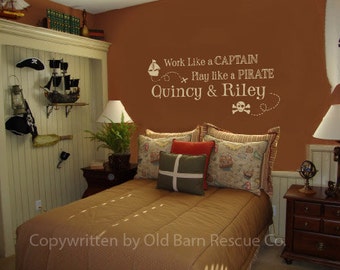 Work Like a Captain Play Like a Pirate Personalized Vinyl Wall