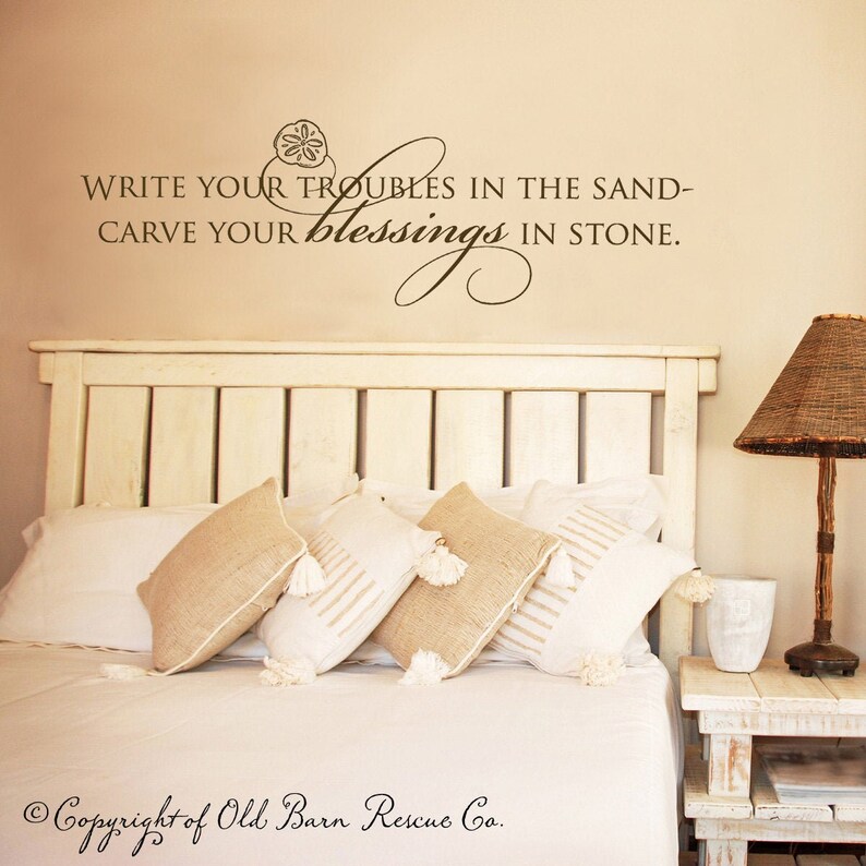 Write your troubles in the sand carve your blessings in stone Vinyl Wall Decal Beach Decor Nautical Room Decor image 1