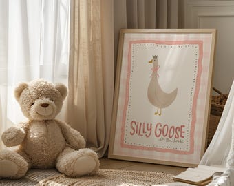 Silly Goose on the loose Print Silly Goose Wall Art Trendy Nursery Art Retro Wall Art Quirky Goose Giclee Print Cottage Core Fun Kids Room