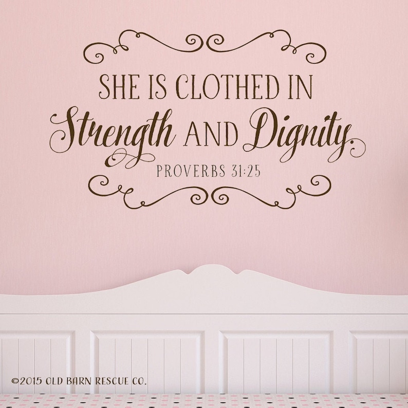 She is Clothed in Strength and Dignity Wall Decal Bible Verse | Etsy