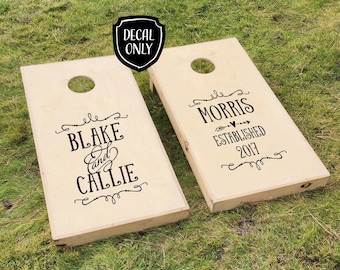Corn Hole Board Decals Rustic Wedding Cornhole Board Monogram Decal Custom Corn Hole Decals Personalized Corn Hole Bean Bag Toss Game Decal
