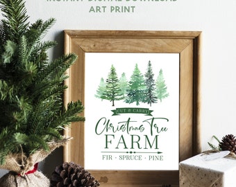 DIGITAL Print DOWNLOAD - Christmas Tree Farm Printable Wall Art | Farmhouse Decor | Holiday Wall Art | Watercolor Pine Tree print