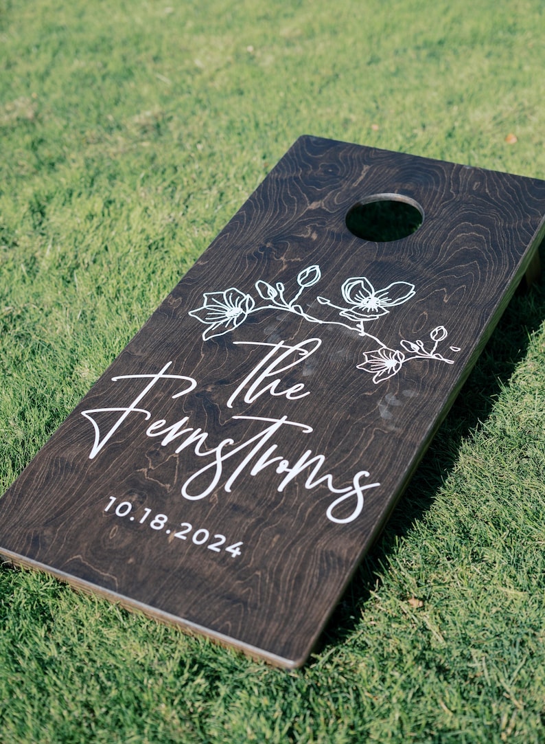 Custom Corn Hole Decals Wedding Monogram Cornhole Boards Family Name Lawn Game Decals Wedding DIY Game Boards Personalized Wedding Keepsake