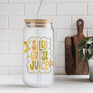 Cute Retro Silly Goose Juice Glass Tumbler With Straw And Lid Iced Coffee Cup With Lid And Straw Cute Can Shaped Glass Cup Fun Goose Quote