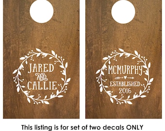 Corn Hole Board Decal | Rustic Wedding Bean Bag Toss | Cornhole Board Monogram Decal | Cornhole Decal | Personalized Cornhole Game Decal