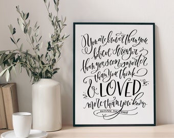 You are braver than you believe Downloadable Print Sign, Printable, Wall Art Download, Hand Lettered Quote, Modern Calligraphy Inspirational