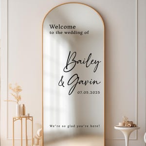 Custom Wedding Mirror Decal Wedding Shower Welcome Sign Personalized Vinyl Sticker for Mirror Reception Decor Arched Mirror Welcome Sign