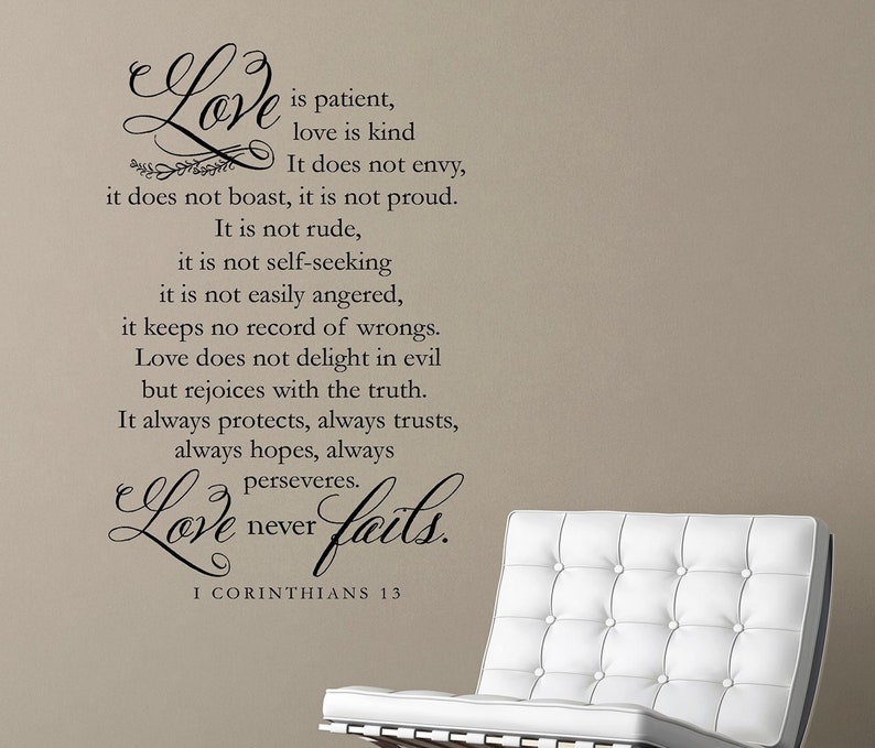 Love is patient, love is kind, 1 Corinthians 13 Wall Decal, Christian Wall Decor, Scripture Verse Decal, Love Chapter of Bible image 1