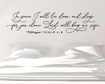 In peace I will lie down and sleep Christian Wall Decor, Bible Quote Wall Sticker, Scripture Vinyl Wall Decal, Lettering for wall, removable