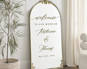 Arched Mirror Welcome Sign Custom Decal DIY Wedding Welcome Sign Decor Wedding Sign Decal Acrylic Wedding Welcome Elegant Tall Gold Mirror