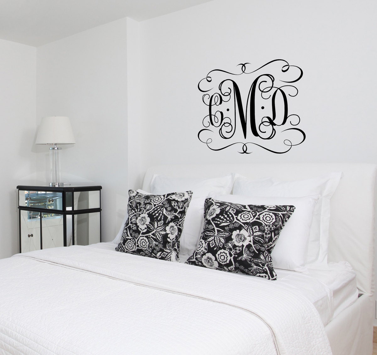 Large Vinyl Monogram Wall Decal Custom Color Monogram Etsy