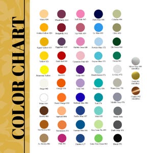 Op de afbeelding: Kleurenkaart met 36 verschillende verfkleuren, elke kleur wordt weergegeven door een cirkel met de kleurnaam en het nummer eronder. De kleuren omvatten tinten van rood, oranje, geel, groen, blauw, paars, roze, bruin, grijs en wit.