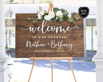 Wedding Sign Decal | Welcome to our forever Personalized Wood or Chalkboard Sign Decal | Wedding Decor | Custom Wedding Decor