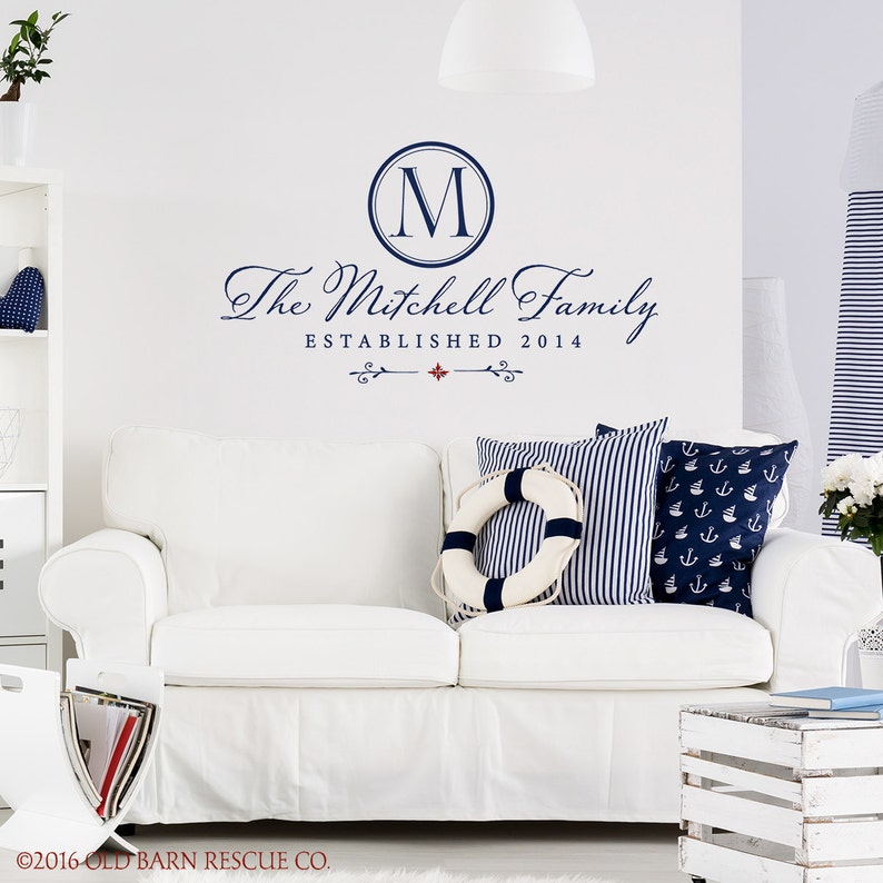 Family Wall Decal Monogram Wall Decal Family Room Decal Family Name Established Date Entryway Wall Decal image 2