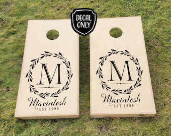 Corn Hole Board Decals Wedding Monogram Decal Corn Hole Board Personalized Cornhole Boards Wedding Gift Personalized Family Name Decal