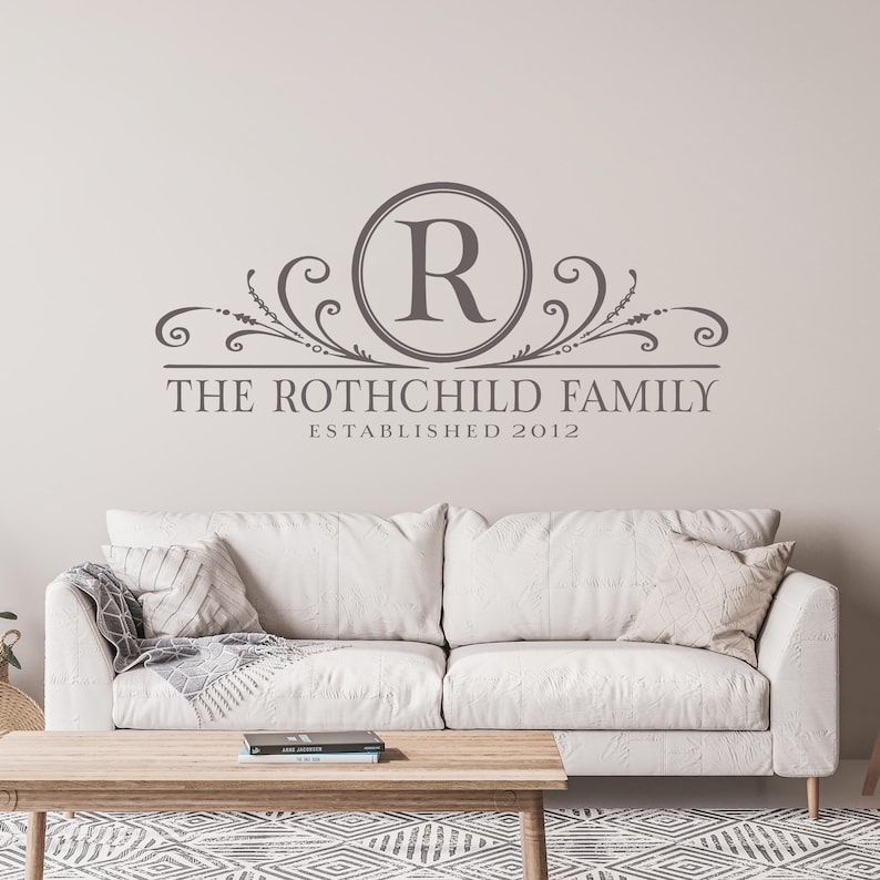 Family Monogram with Established Date Personalized Vinyl Wall Decal Custom Family Name Decal Family Room Decor Family Name Sign Home Decor