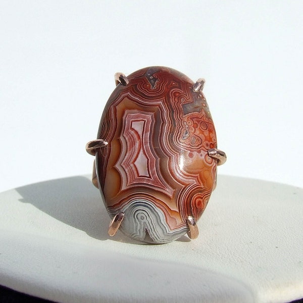 Red Crazy Lace Agate Ring, Copper size 6