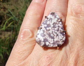 Luna Agate Ring, Copper size 8, hand cut purple and white stone