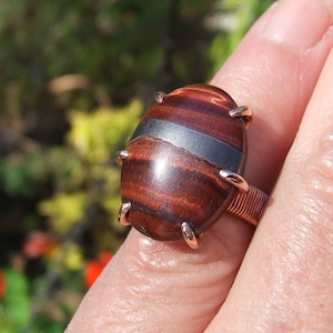 Anillo de ojo de tigre rojo, cobre talla 4