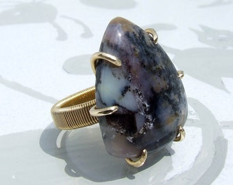 Amethyst Sage Agate Ring, Red brass size 7